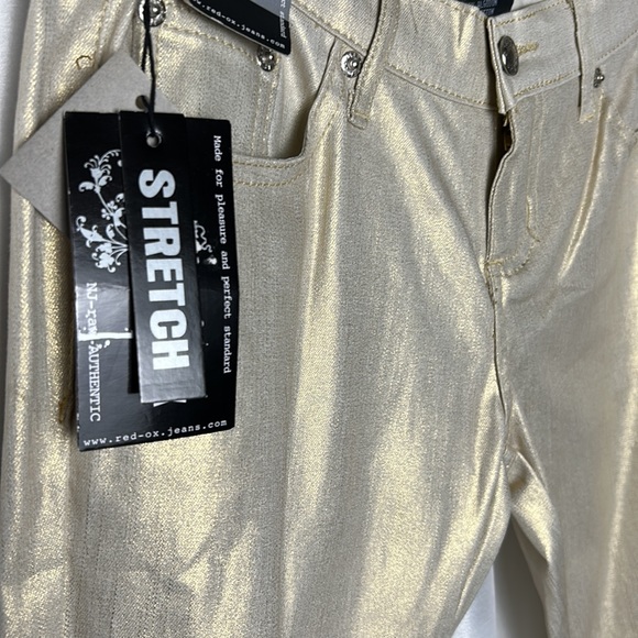 RED -OX   VTG SHINY SKINNY FIT STRETCH JEANS . Handmade . Size 7/8 low rise - Picture 8 of 12